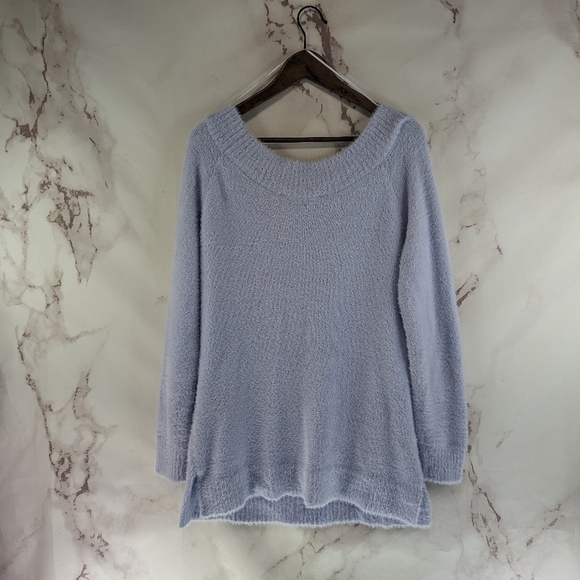 Boston Proper Sweater Womens Medium Purple Fuzzy Eyelash Slouchy Shoulder V Neck - Picture 5 of 9